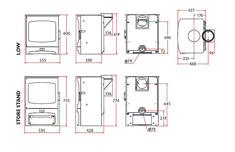 Charnwood Aire 7 Wymiary pieca wolnostojącego firmy charnwood model Aire 7