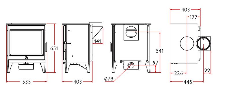Charnwood Cranmore 7 Wymiary pieca wolnostojącego firmy charnwood model Cranmore 7