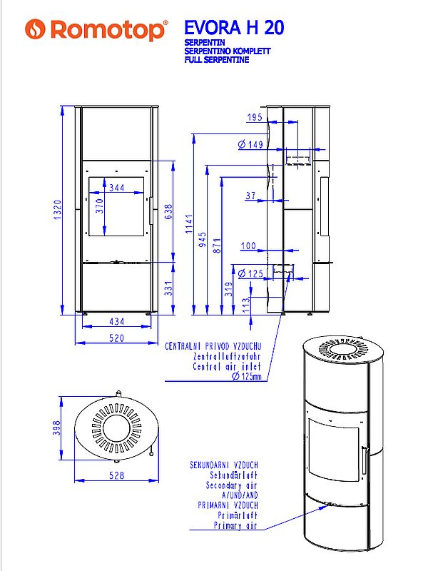 Romotop Evora H kamień wymiary pieca wolnostojącego romotop model Evora H kamień