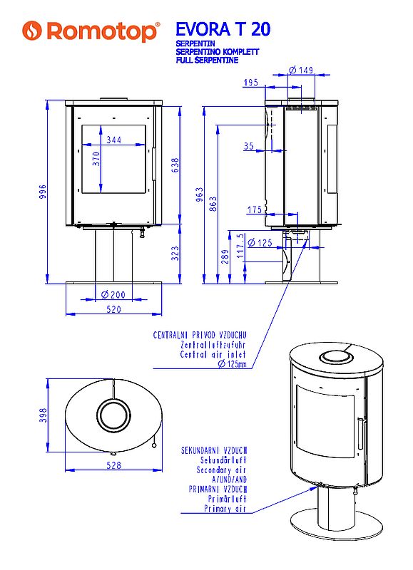 Romotop Evora T kamień wymiary pieca wolnostojącego romotop model Evora T kamień