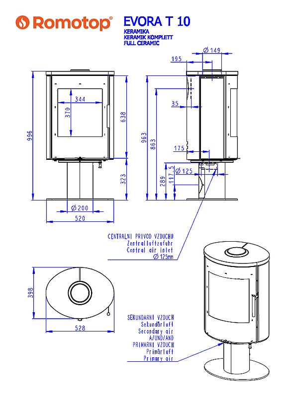 Romotop Evota T ceramika wymiary pieca wolnostojącego romotop model Evora T ceramika