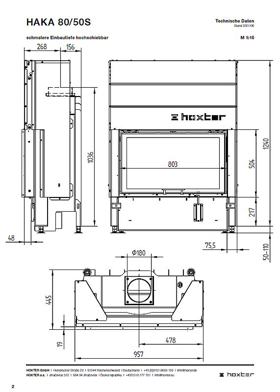 Hoxter HAKA 80/50 Sh wymiary wkładu kominkowego HAKA 80_50_Sh  firmy Hoxter