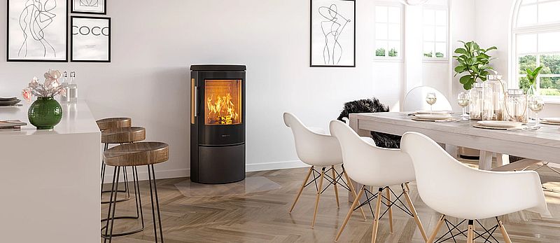 Hwam 3630 Wizualizacja piecyka marki Hwam model 3630 wersja z szybą czarnioną