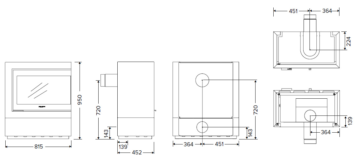 Hwam Hwam 5610 L lub P wymiary piecyka wolnostojącego marki Hwam model 5610 prawy