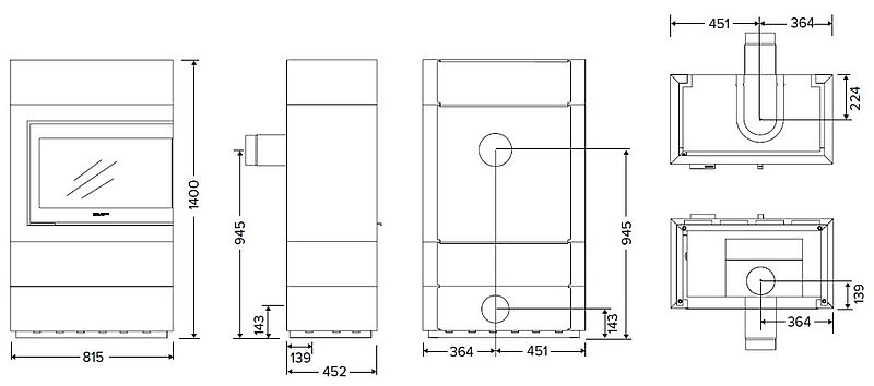 Hwam Hwam 5650 L lub P wymiary piecyka wolnostojącego marki Hwam model 5650