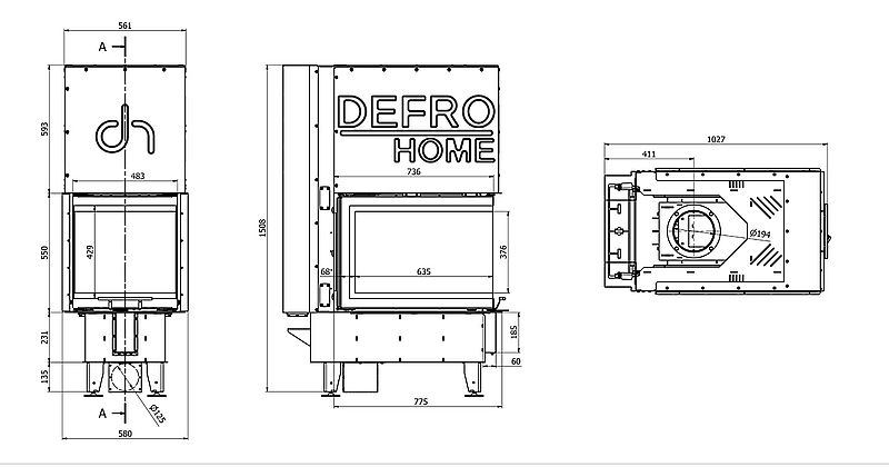 Defro Home Intra SM U G Wymiary wkładu kominowego Defrohome model IntraSM U G