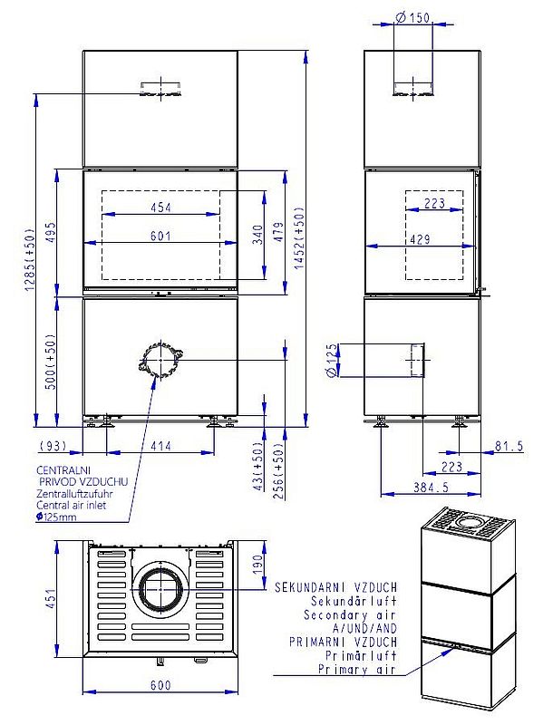 Romotop Lera CG stal  wymiary piecyka wolnostojącego Lera CG stal