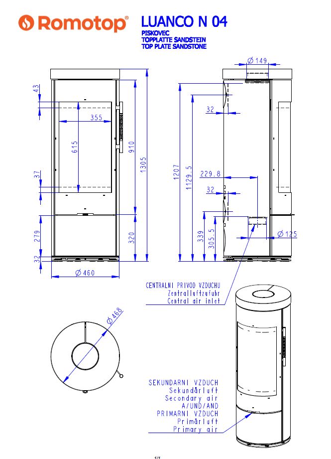 Romotop Luanco N 04 wymiary piecyka wolnostojącego marki Romotop model Luanco N 04