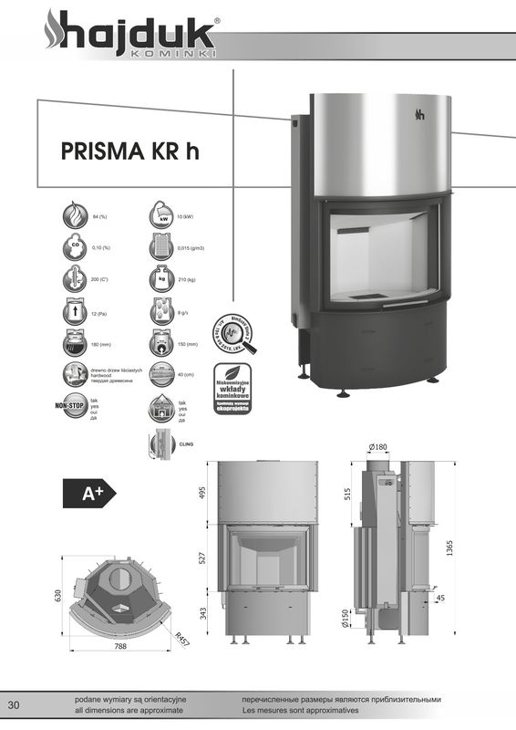 Hajduk Prisma KRh wymiary wkładu kominkowego Hajduk Prisma KRh