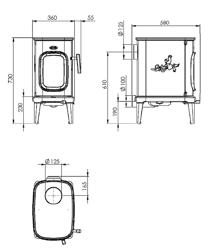 Dovre Saga 101 wymiary piecyka wolnostojącego firmy Dovre model Saga 101
