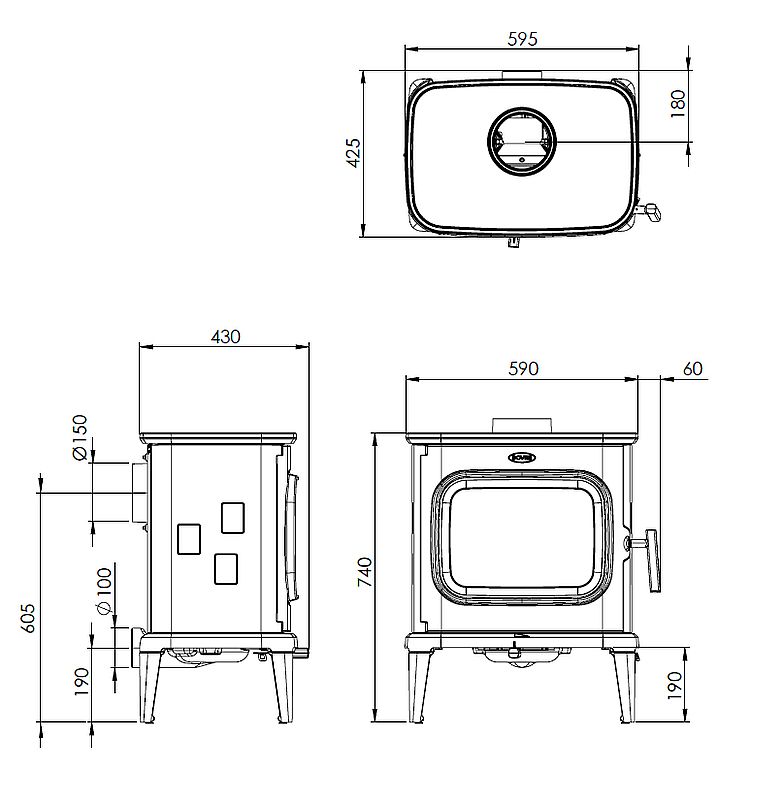 Dovre Saga 207 wymiary piecyka wolnostojącego firmy Dovre model Saga 207