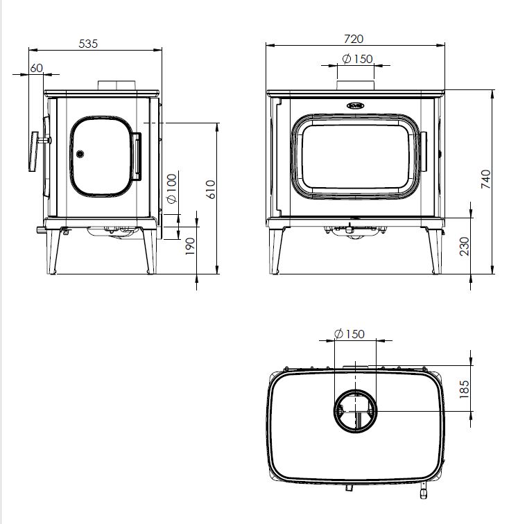 Dovre Saga 301  wymiary piecyka wolnostojącego firmy Dovre model Saga 301